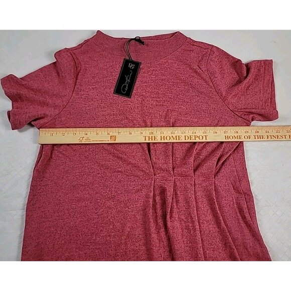 DG2 Diane Gilman Pullover Tunic Sweater M Pink Black Knit Front Left Side Pleats - Picture 5 of 8